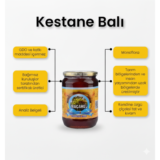 %100 saf ve analizli süzme kestane balı 950 gram ambalajı.