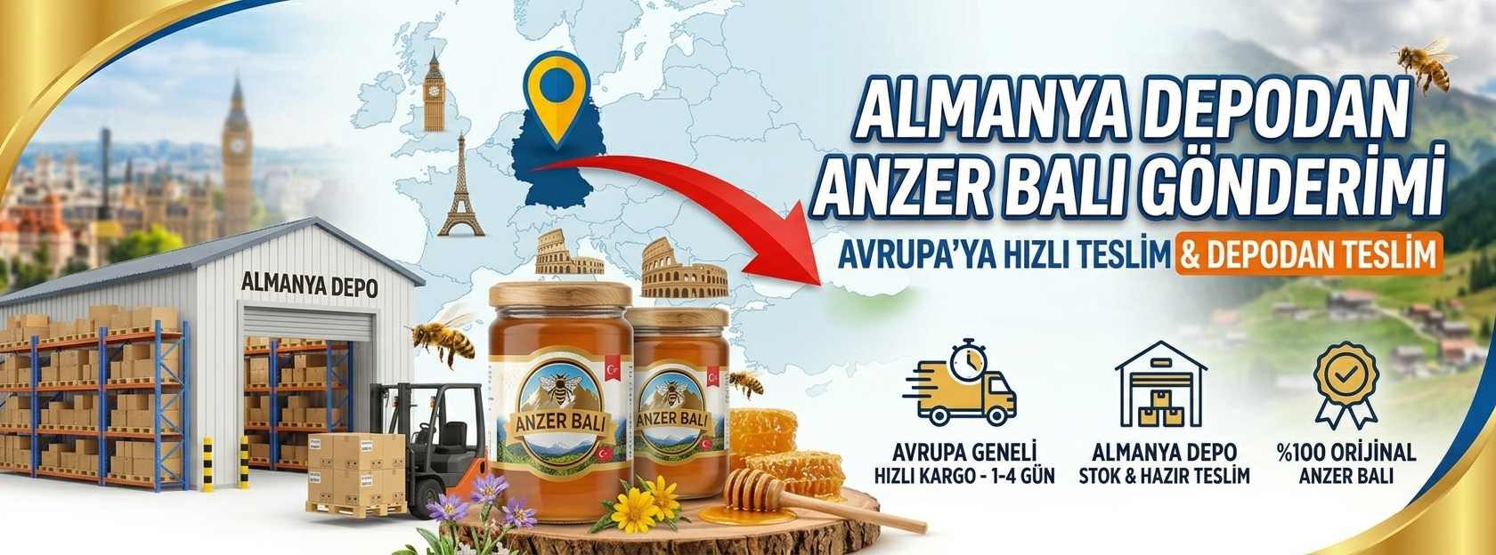 Almanya Depodan Anzer Balı Gönderimi | Avrupa’ya Hızlı Teslim & Depodan Teslim