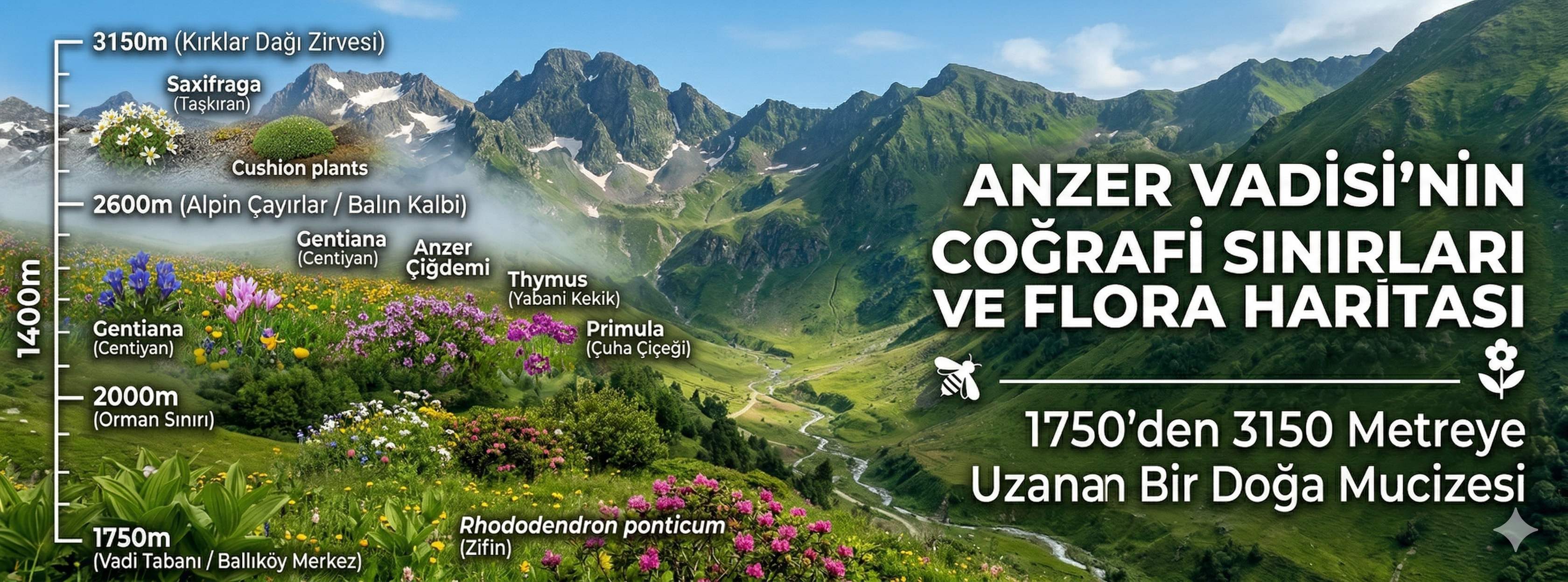 Anzer Vadisi Coğrafi Sınırları ve 500+ Çeşit Çiçek Florası